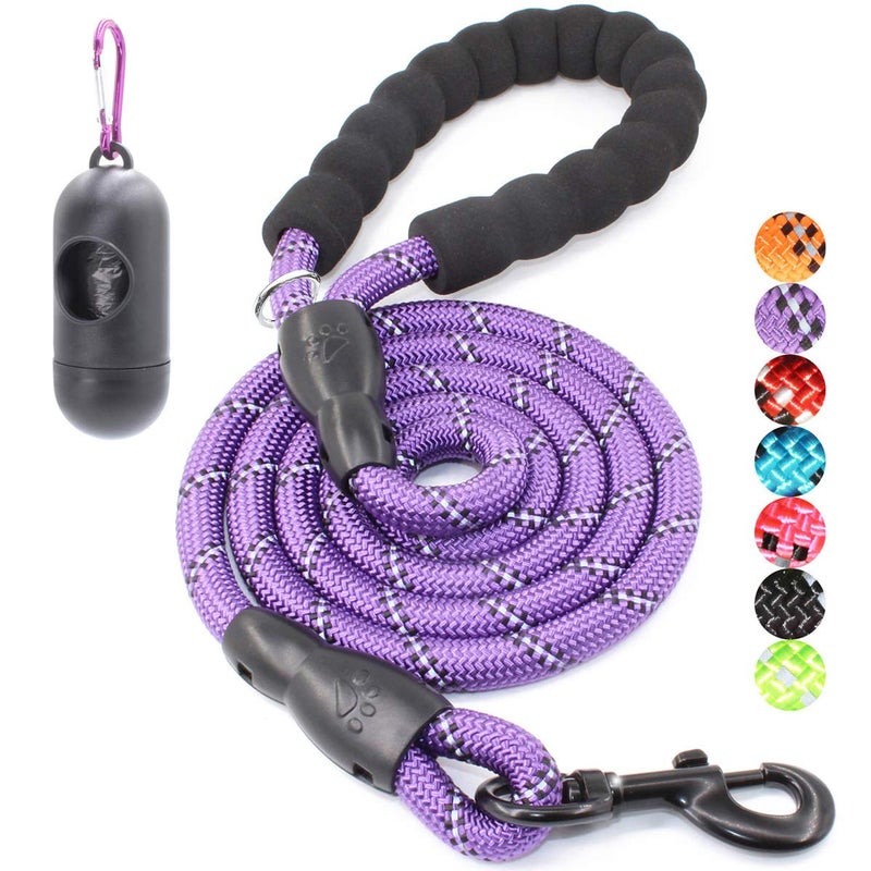BAAPET 2/4/5/6 FT Dog Leash with Comfortable Padded Handle and Highly Reflective Threads for Small Medium and Large Dogs (6FT-1/2'', Purple) - Image 1